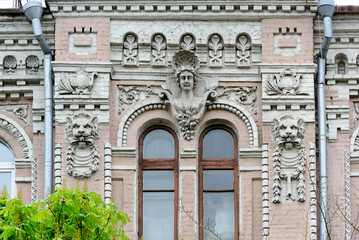 Old building ornate facade in Kyiv Ukraine