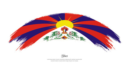 Flag of Tibet in grunge style stain brush with waving effect on isolated white background