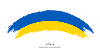 Flag of Ukraine in grunge style stain brush with waving effect on isolated white background