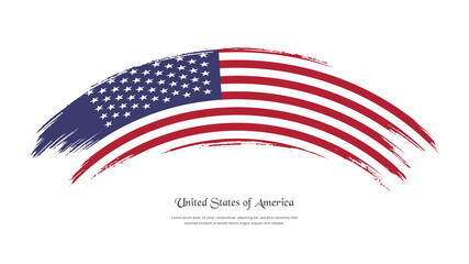 Flag of United States of America in grunge style stain brush with waving effect on isolated white background