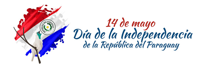 Translation: May 14, Independence Day of Paraguay. Independence day of Paraguay vector illustration. Suitable for greeting card, poster and banner 
