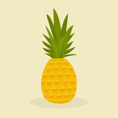 Pineapple fruit. Summer fruits for healthy lifestyle. Symbol of food, sweet, exotic and summer, vitamin, healthy. Nature logo. Flat concept. Design element. Vector illustration.