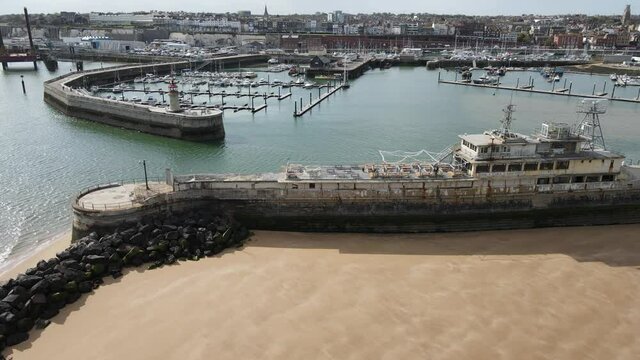 Harbour wall Ramsgate kent UK aerial 4k footage