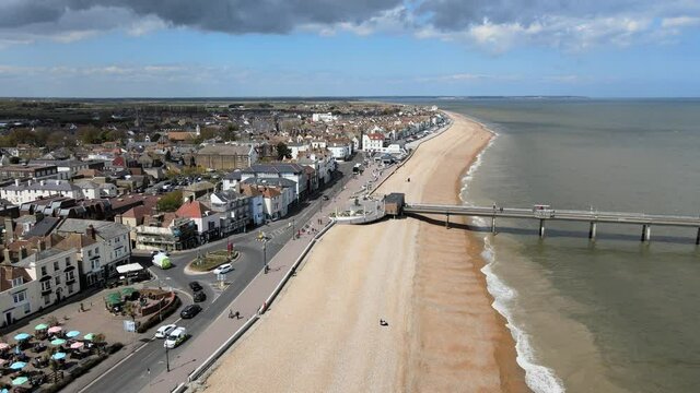 Beach at Deal Kent UK Aerial of Town and seafront 4K.