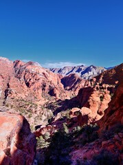 Padre Canyon, Snow Canyon State Park, Saddleback Tuacahn desert hiking trail landscape panorama views, Cliffs National Conservation Area Wilderness, St George, Utah, United States. USA.