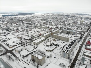 Aerial view of the city of Sovetsk in winter (Kirov region, Russia)