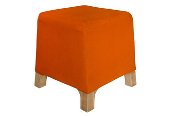 Orange fabric padded low stool isolated on white background