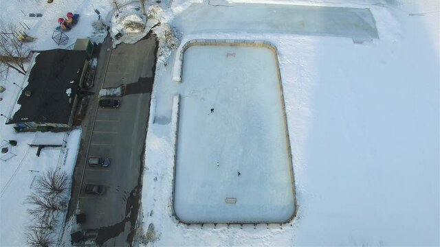 Aerial view of an ice hockey rink in Canada