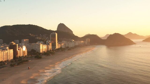 Aerial View Of Copacabana Beachfront Buildings And Sugarloaf Mountain, Rio de Janeiro