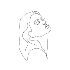 One Line Drawing Abstract Woman Face. Abstract Continuous Line Art Woman Portrait, Minimalist Contour Drawing. Great for Wall Art Decor, Posters, Prints, Tote Bag, T-shirt Design, Mobile Case. Vector