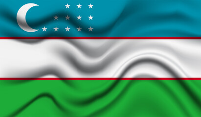Abstract waving flag of Uzbekistan with curved fabric background. Creative realistic waving flag of Uzbekistan vector background