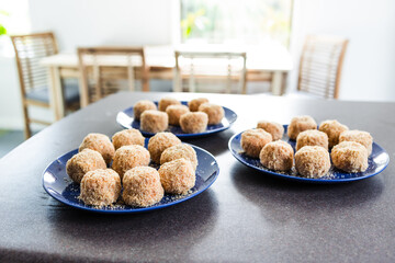 vegan arancini risotto balls with tomato sauce filling, healthy plant-based food