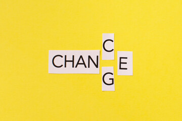 The words chance and change on a yellow background. Success, strategy, solution, business and Positive thinking concepts