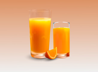 orange juice with orange slice. vector illustration.