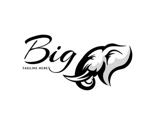 elephant head drawing art logo design illustration