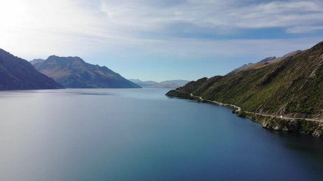 Lake Wakatipu, Queenstown, New Zealand. Aerial landscape