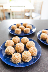 vegan arancini risotto balls with tomato sauce filling, healthy plant-based food