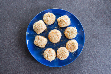 vegan arancini risotto balls with tomato sauce filling, healthy plant-based food