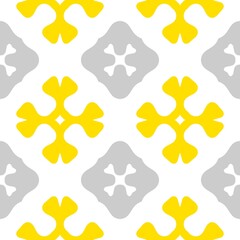 Seamless pattern with yellow and grey ornaments over white background