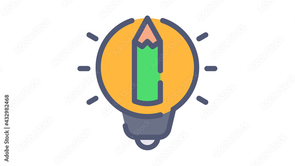 Poster innovation light pen create single isolated icon with flat dash or dashed style