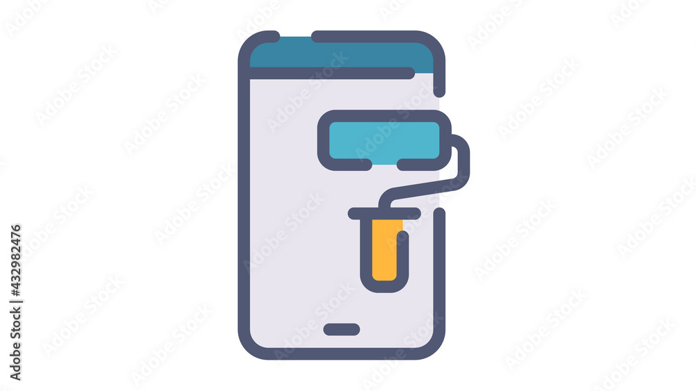 Poster app design smartphone single isolated icon with flat dash or dashed style