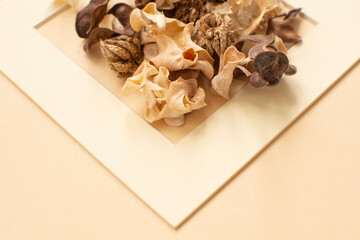 decorative dry flowers with aroma for the interior of the apartment on a beige background