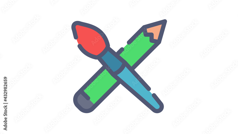 Poster art tool brush pencil single isolated icon with flat dash or dashed style