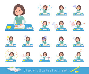 勉強に関するチュニック中年女性のセット