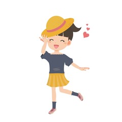 麦わら帽子をかぶって満面の笑みの女の子