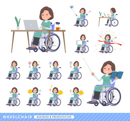 車椅子に乗るチュニック中年女性のセット