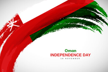 Happy independence day of Oman with watercolor brush stroke flag background with abstract watercolor grunge brush flag