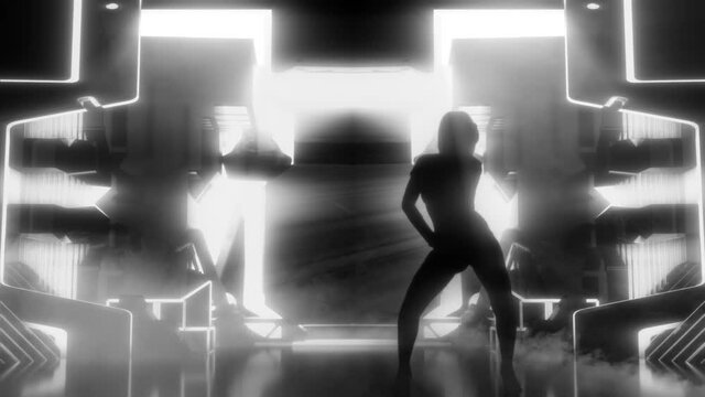 3D Animation  Silhouette Sexy Dancer In Lighting Stage