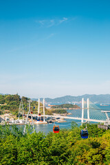 Dolsan park Geobukseon Bridge and cable car with sea in Yeosu, Korea