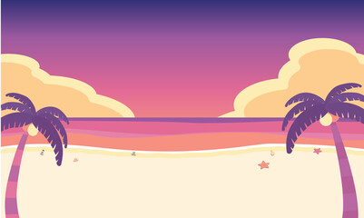 夏 夕暮れの海辺 サンセット 背景素材 ベクターイラスト