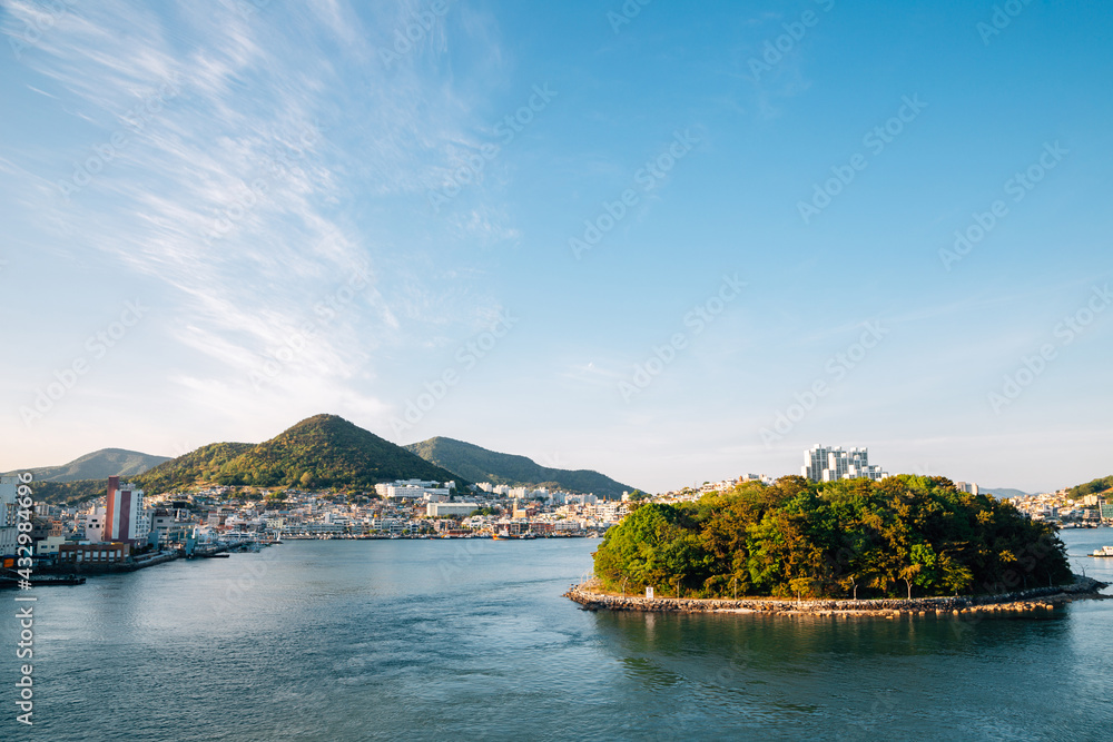 Wall mural view of sea village in yeosu, korea