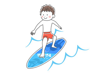サーフィンをする男性のイラスト