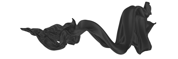 Naklejka premium Beautiful flowing fabric of black wavy silk or satin. 3d rendering image.