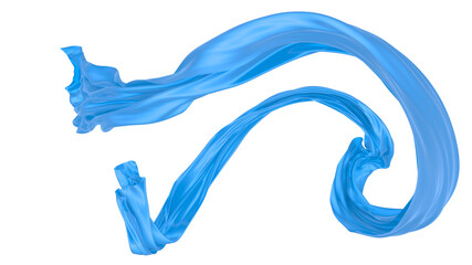 Beautiful flowing fabric of blue wavy silk or satin. 3d rendering image.