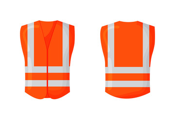 Orange reflective safety vest for people isolated vector front and back for promotion on the white background