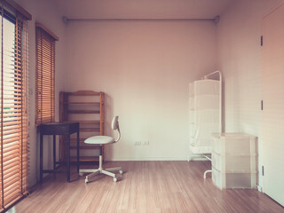 Minimal bed room hostel Muji style, white and bright mood and tone, Clean and clear Room decorate with small bed, hostel room interior design