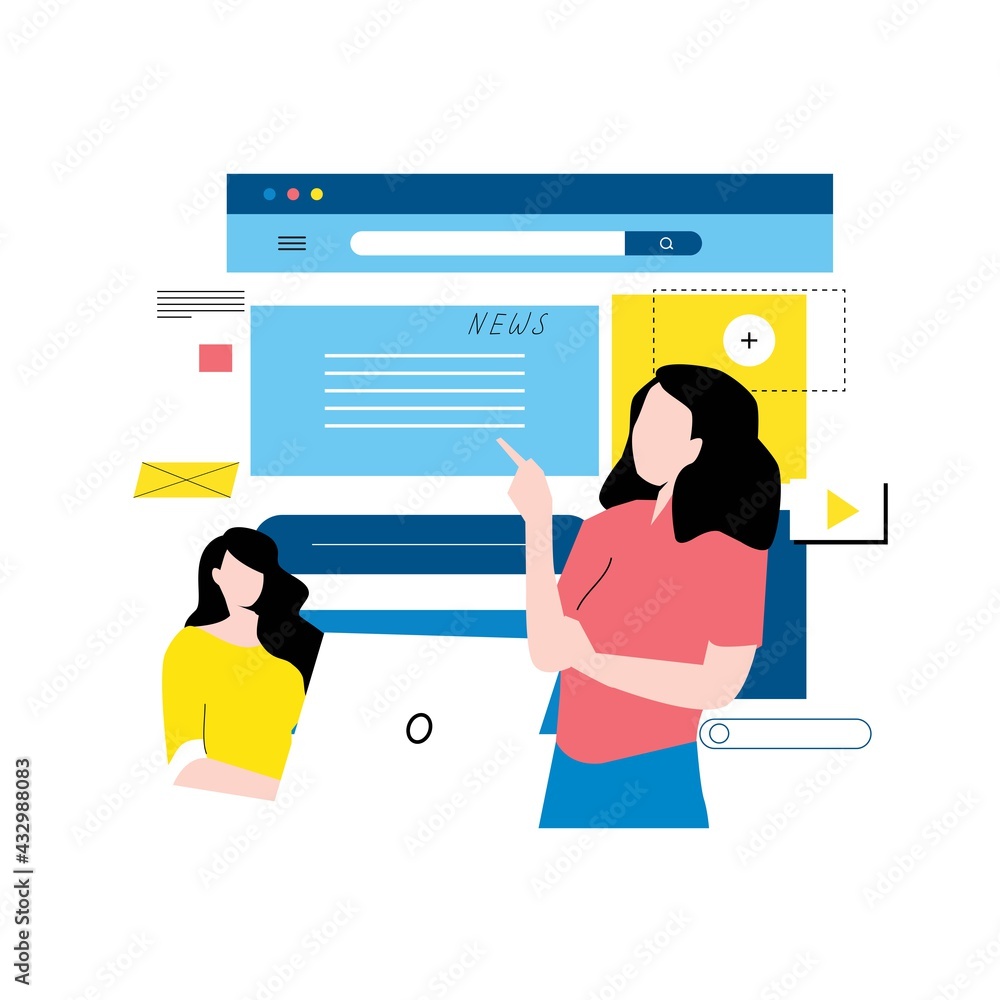 Poster digital content management, creating engaging online content, online news flat vector illustration d