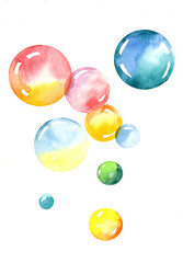 Watercolor drawing of multicolored balls. For design and templates