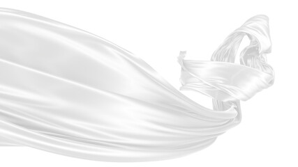 Beautiful flowing fabric of white wavy silk or satin. 3d rendering image.