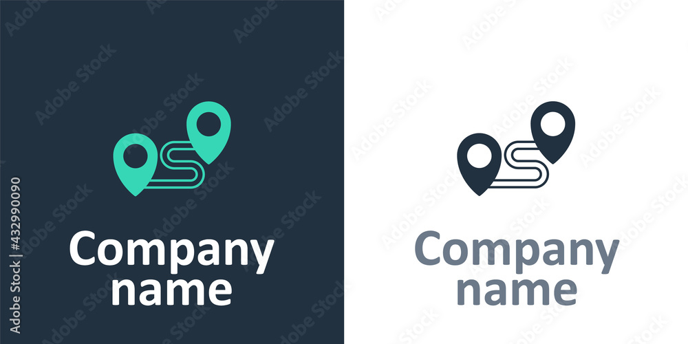 Poster Logotype Route location icon isolated on white background. Map pointer sign. Concept of path or road. GPS navigator. Logo design template element. Vector