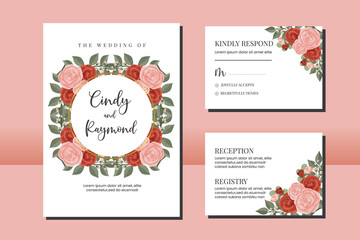 Wedding invitation frame set, floral watercolor hand drawn Pastel Rose Flower design Invitation Card Template