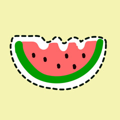 Watermelon slice icon isolated on yellow background.