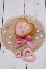 Mini Heart Cake with sugar hearts and ribbon