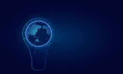 Creative light bulb with technology business Network with blue background.