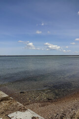 Beach and seascape during the daytime, beautiful blue sky with white clouds, nature background, backdrop