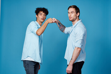 friends t-shirt gesturing hands communication fun greeting